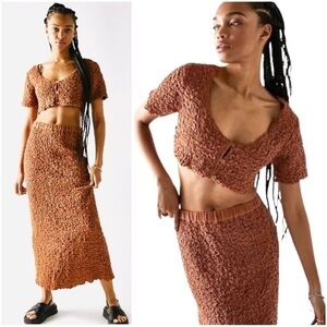 FREE PEOPLE Crinkled Stretchy Versatile Party Festive 2-piece Maxi Skirt Set S/P